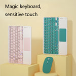 871 Teclado Bluetooth Sem Fios Portátil de 9.7 Polegadas com Ecrã Tátil IPad + Conjunto de Rato para iPad, Rosa + Rato, Verde Menta + Rato, Verde + Rato, Amarelo + Rato, Branco + Rato, Preto + Rato