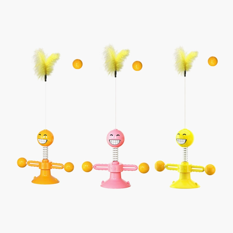 Brinquedo engraçado para gato Spring Man, brinquedo de ventosa para gato, pena engraçada para gato, bola engraçada para gato, amarelo, rosa, castanho