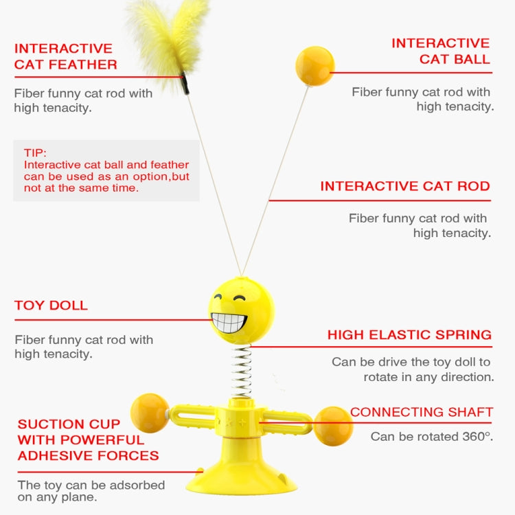 Brinquedo engraçado para gato Spring Man, brinquedo de ventosa para gato, pena engraçada para gato, bola engraçada para gato, amarelo, rosa, castanho