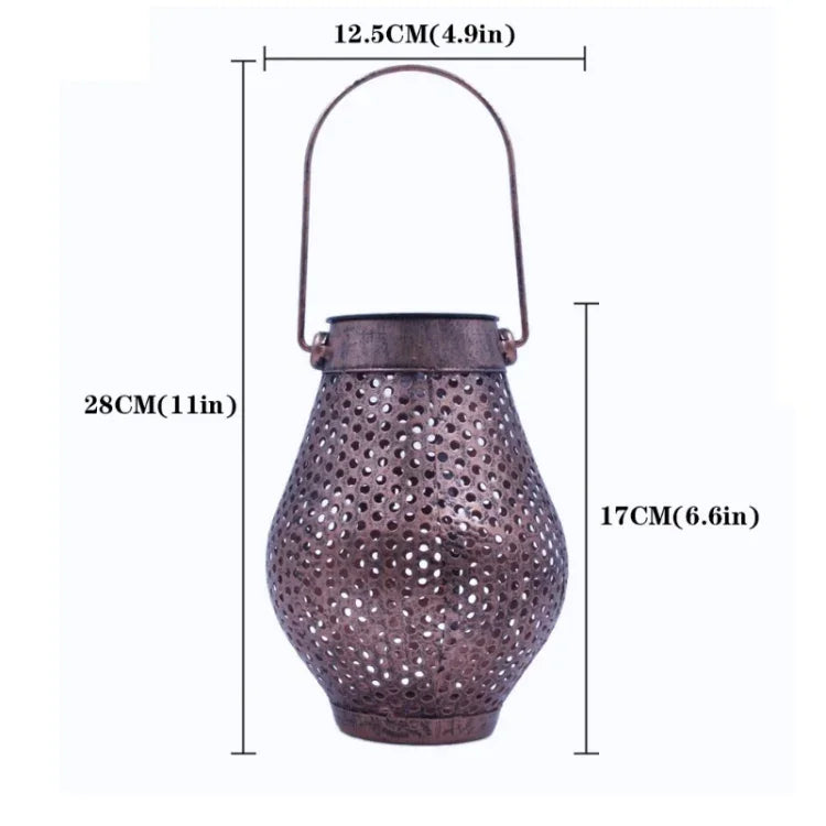 Lanterna portátil oca de ferro forjado LED solar para pátio exterior, Lanterna / Prateada, Lanterna / Cobre