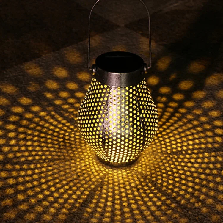 Lanterna portátil oca de ferro forjado LED solar para pátio exterior, Lanterna / Prateada, Lanterna / Cobre