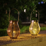 Lanterna portátil oca de ferro forjado LED solar para pátio exterior, Lanterna / Prateada, Lanterna / Cobre