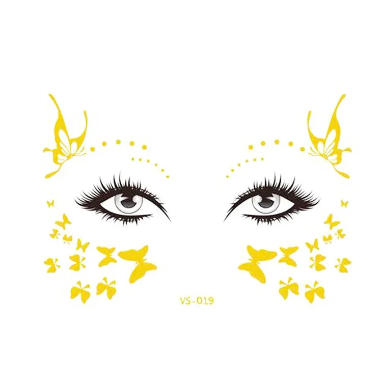 20 UN Autocolantes de Tatuagem Facial Impermeáveis Bronzeadores para Festa Máscara, VS-011, VS-012, VS-013, VS-014, VS-015, VS-016, VS-017, VS-018, VS-019, VS-022, VS-023, VS-024, VS-025, VS-027, VS-028, VS-029, VS-030, VS-031, VS-032, VS-033
