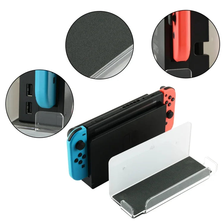 Suporte de Parede para Consola de Jogos, Suporte de Armazenamento para Acessórios de Consola Nintendo Switch, Acrílico Preto, Acrílico Transparente