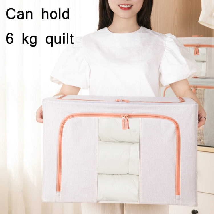 Fabric Steel Frame Quilt Clothing Storage Box Cotton Linen Storage Bag with Window, 22L 39x29x20cm, 100L 60x42x40cm, 66L 50x40x33cm, 24L 40x30x20cm