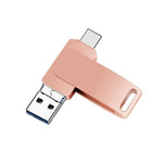 USB 3.0 + 8 Pinos + USB-C / Tipo-C Pen Drive Metálico Giratório 3 em 1 para Telemóvel e Computador, 32GB, 16GB, 64GB