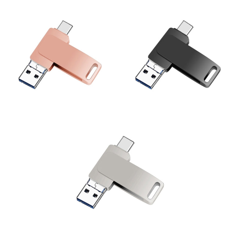 USB 3.0 + 8 Pinos + USB-C / Tipo-C Pen Drive Metálico Giratório 3 em 1 para Telemóvel e Computador, 32GB, 16GB, 64GB