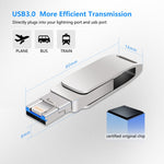 USB 3.0 + 8 Pinos + USB-C / Tipo-C Pen Drive Metálico Giratório 3 em 1 para Telemóvel e Computador, 32GB, 16GB, 64GB