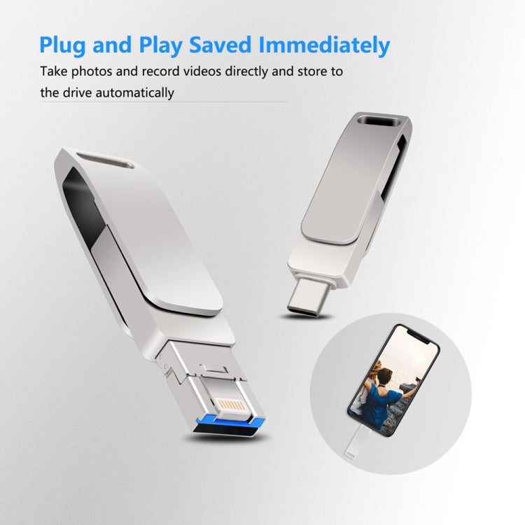 USB 3.0 + 8 Pinos + USB-C / Tipo-C Pen Drive Metálico Giratório 3 em 1 para Telemóvel e Computador, 32GB, 16GB, 64GB