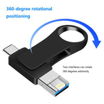 USB 3.0 + 8 Pinos + USB-C / Tipo-C Pen Drive Metálico 3 em 1 para Telemóvel e Computador, 8GB, 16GB, 32GB, 64GB