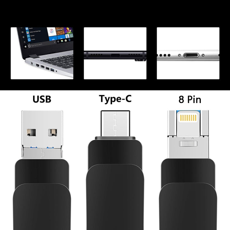 USB 3.0 + 8 Pinos + USB-C / Tipo-C Pen Drive Metálico 3 em 1 para Telemóvel e Computador, 8GB, 16GB, 32GB, 64GB
