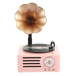 T15 Petúnia gira-discos retro em vinil áudio Bluetooth multifunções mini sem fios, Branco, Rosa, Azul