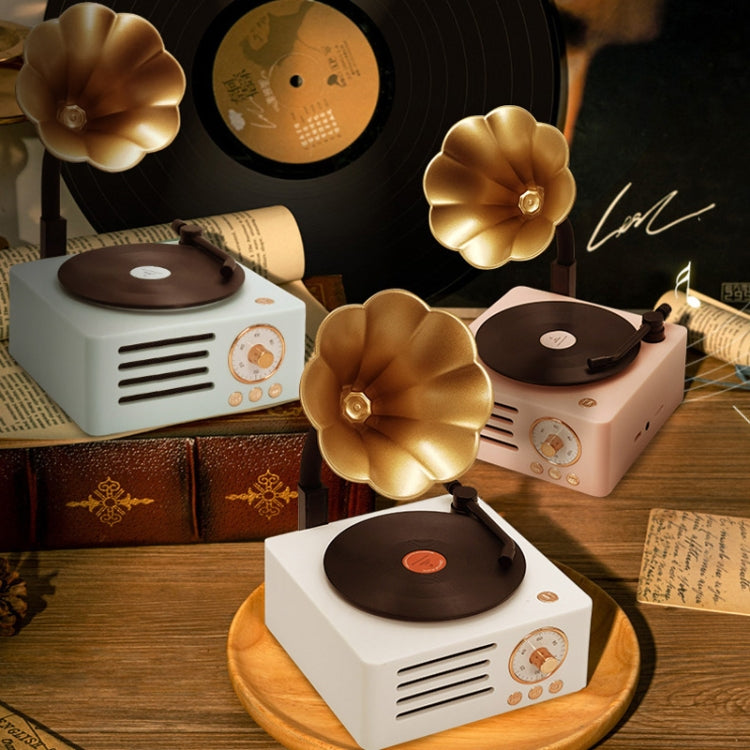 T15 Petúnia gira-discos retro em vinil áudio Bluetooth multifunções mini sem fios, Branco, Rosa, Azul