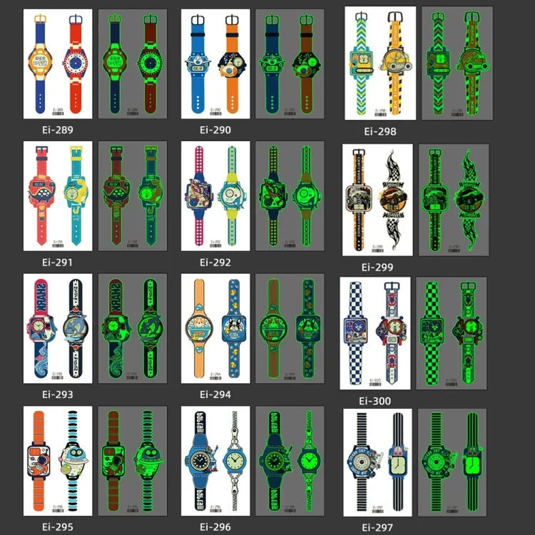 20 UN Autocolantes de Tatuagem Luminosos Impermeáveis para Crianças Desenho Animado Relógio, Ei-289, EI-290, Ei-291, EI-292, Ei-293, Ei-294, Ei-295, Ei-296, Ei-297, Ei-298, Ei-299, EI-300