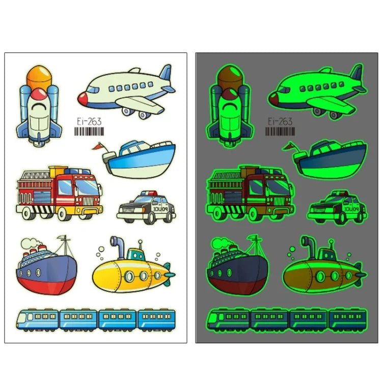 20 UN Autocolantes de Tatuagem Luminosos Impermeáveis para Crianças Desenho Animado de Carros de Transporte, Ei-261, Ei-262, Ei-263, Ei-264, Ei-265, Ei-266, Ei-267, Ei-268, Ei-269, Ei-270, Ei-271, Ei-272, Ei-273, Ei-274, Ei-275, Ei-276