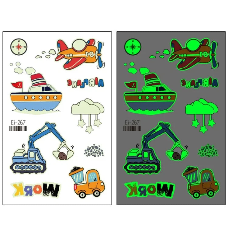 20 UN Autocolantes de Tatuagem Luminosos Impermeáveis para Crianças Desenho Animado de Carros de Transporte, Ei-261, Ei-262, Ei-263, Ei-264, Ei-265, Ei-266, Ei-267, Ei-268, Ei-269, Ei-270, Ei-271, Ei-272, Ei-273, Ei-274, Ei-275, Ei-276