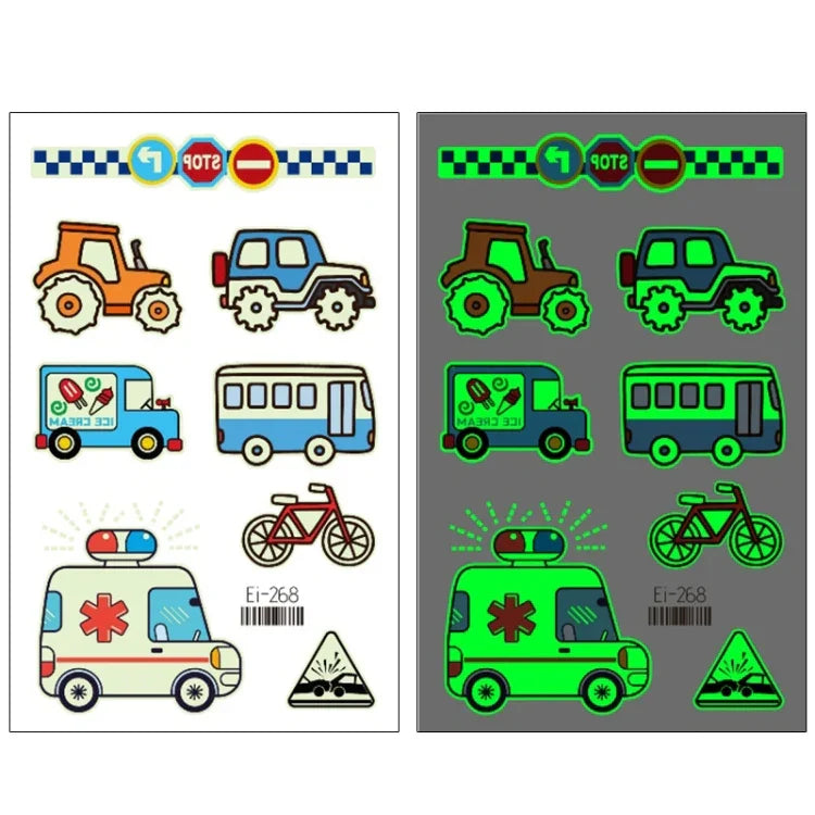 20 UN Autocolantes de Tatuagem Luminosos Impermeáveis para Crianças Desenho Animado de Carros de Transporte, Ei-261, Ei-262, Ei-263, Ei-264, Ei-265, Ei-266, Ei-267, Ei-268, Ei-269, Ei-270, Ei-271, Ei-272, Ei-273, Ei-274, Ei-275, Ei-276