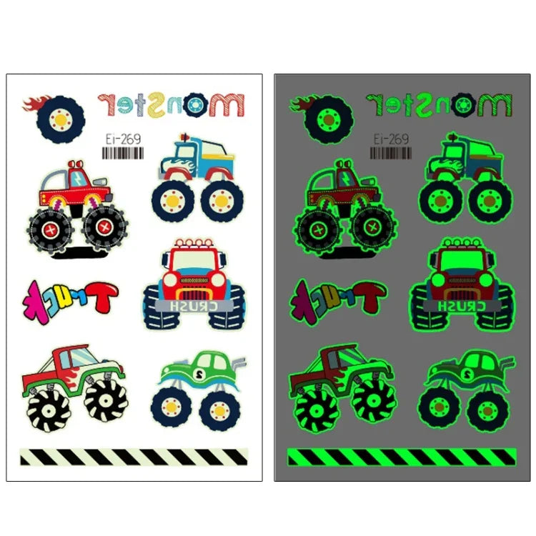 20 UN Autocolantes de Tatuagem Luminosos Impermeáveis para Crianças Desenho Animado de Carros de Transporte, Ei-261, Ei-262, Ei-263, Ei-264, Ei-265, Ei-266, Ei-267, Ei-268, Ei-269, Ei-270, Ei-271, Ei-272, Ei-273, Ei-274, Ei-275, Ei-276