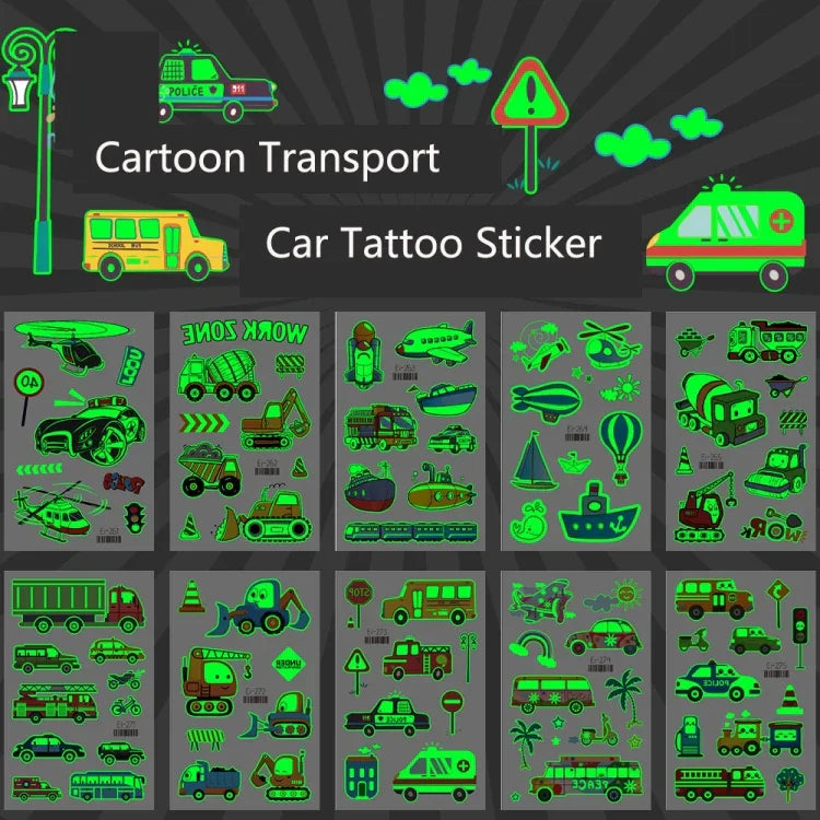 20 UN Autocolantes de Tatuagem Luminosos Impermeáveis para Crianças Desenho Animado de Carros de Transporte, Ei-261, Ei-262, Ei-263, Ei-264, Ei-265, Ei-266, Ei-267, Ei-268, Ei-269, Ei-270, Ei-271, Ei-272, Ei-273, Ei-274, Ei-275, Ei-276