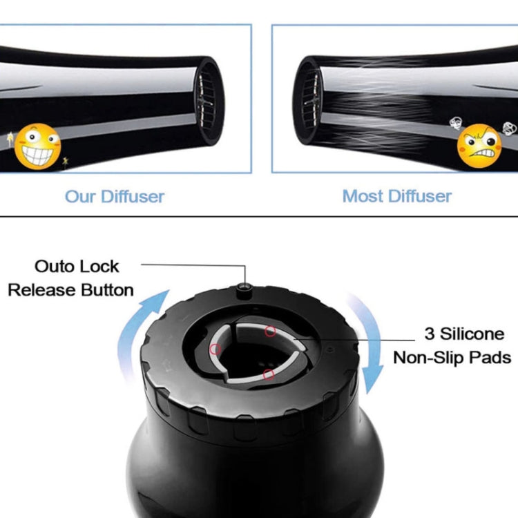 Difusor de Cabelo Universal Adaptável para Secadores com Design Giratório Capuz de Vento Grande para Cabelo Encaracolado, Branco, Preto