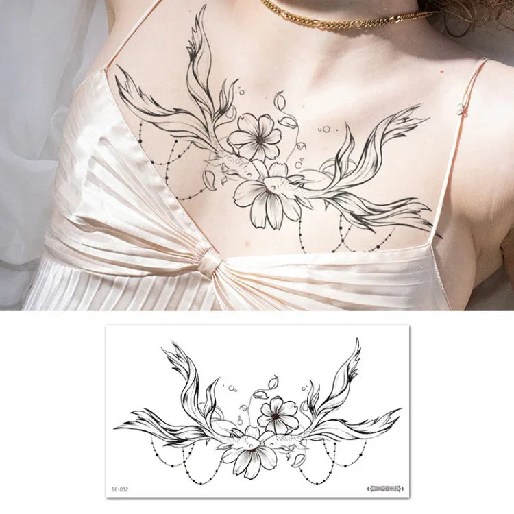 10 UN Autocolantes de Tatuagem Impermeáveis para Cobertura de Cicatrizes no Peito e Clavícula, BC-025, BC-026, BC-027, BC-028, BC-029, BC-030, BC-031, BC-032, BC-033, BC-034, BC-035, BC-036