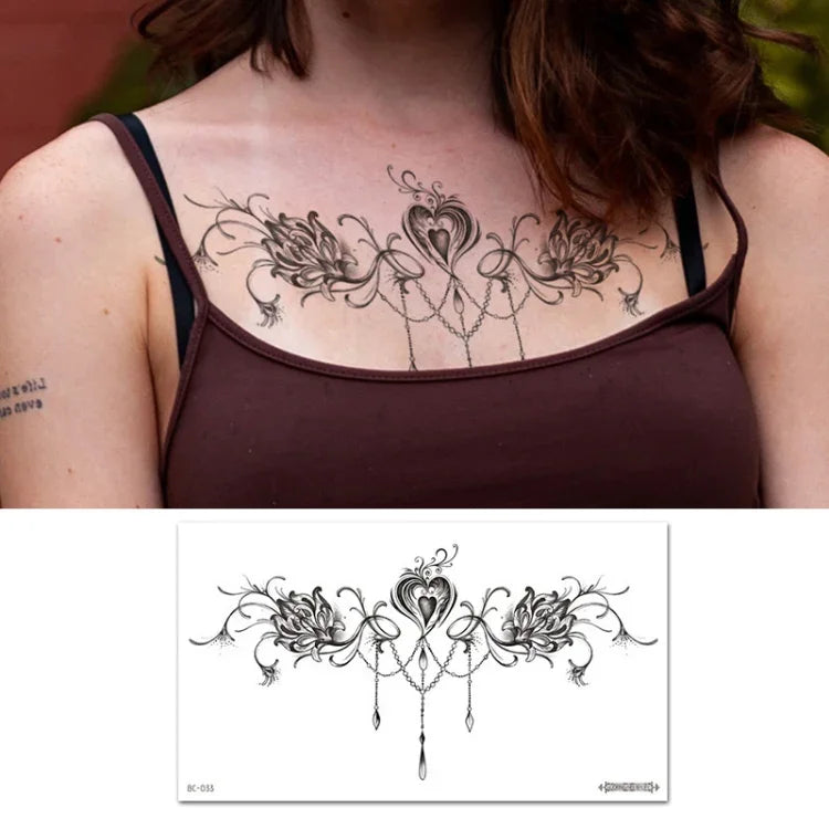 10 UN Autocolantes de Tatuagem Impermeáveis para Cobertura de Cicatrizes no Peito e Clavícula, BC-025, BC-026, BC-027, BC-028, BC-029, BC-030, BC-031, BC-032, BC-033, BC-034, BC-035, BC-036