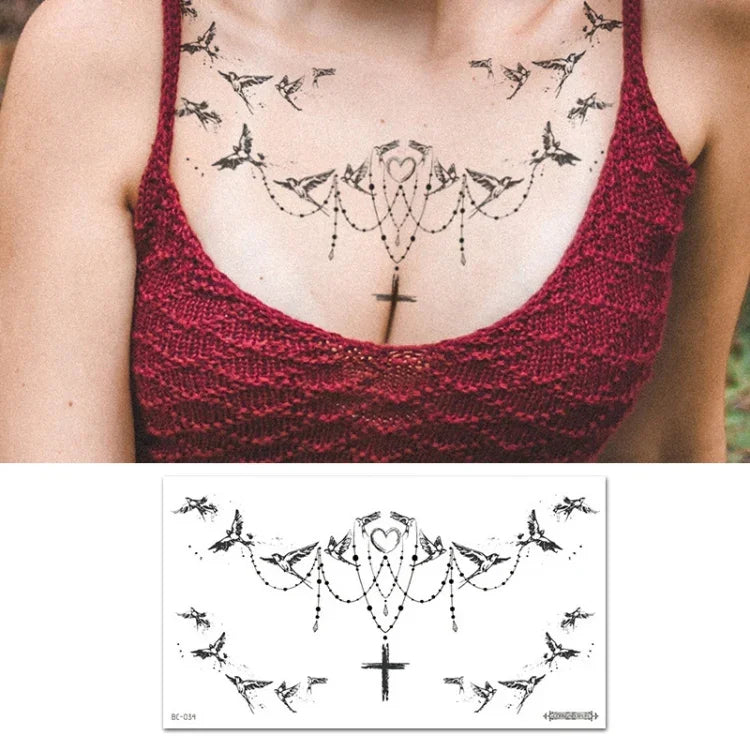 10 UN Autocolantes de Tatuagem Impermeáveis para Cobertura de Cicatrizes no Peito e Clavícula, BC-025, BC-026, BC-027, BC-028, BC-029, BC-030, BC-031, BC-032, BC-033, BC-034, BC-035, BC-036