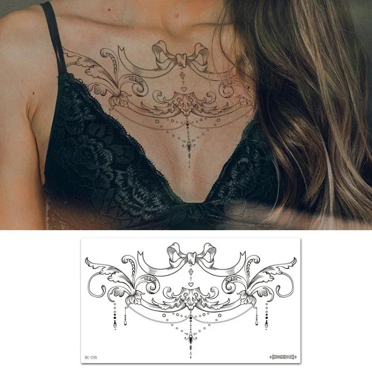 10 UN Autocolantes de Tatuagem Impermeáveis para Cobertura de Cicatrizes no Peito e Clavícula, BC-025, BC-026, BC-027, BC-028, BC-029, BC-030, BC-031, BC-032, BC-033, BC-034, BC-035, BC-036