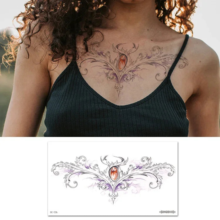 10 UN Autocolantes de Tatuagem Impermeáveis para Cobertura de Cicatrizes no Peito e Clavícula, BC-025, BC-026, BC-027, BC-028, BC-029, BC-030, BC-031, BC-032, BC-033, BC-034, BC-035, BC-036
