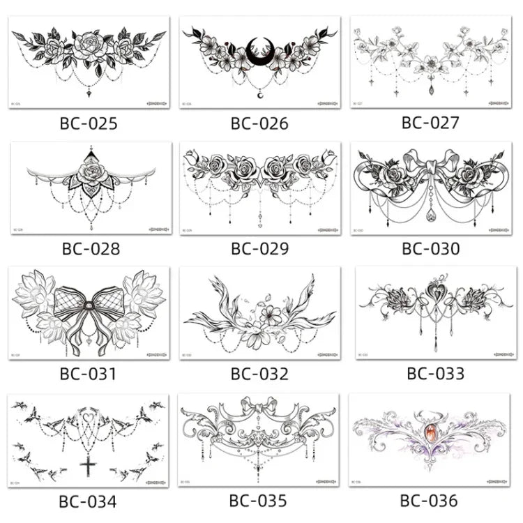 10 UN Autocolantes de Tatuagem Impermeáveis para Cobertura de Cicatrizes no Peito e Clavícula, BC-025, BC-026, BC-027, BC-028, BC-029, BC-030, BC-031, BC-032, BC-033, BC-034, BC-035, BC-036