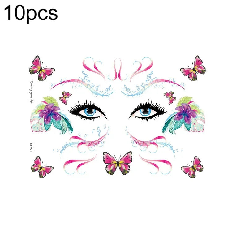 10 UN Autocolantes de Tatuagem com Glitter à prova de água para Festival de Música, LG-001, LG-002, LG-003, LG-004, LG-005, LG-006