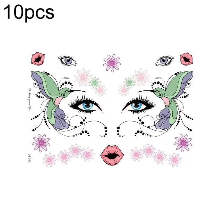 10 UN Autocolantes de Tatuagem com Glitter à prova de água para Festival de Música, LG-001, LG-002, LG-003, LG-004, LG-005, LG-006