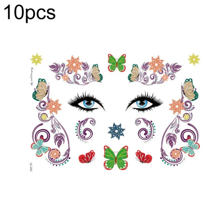 10 UN Autocolantes de Tatuagem com Glitter à prova de água para Festival de Música, LG-001, LG-002, LG-003, LG-004, LG-005, LG-006