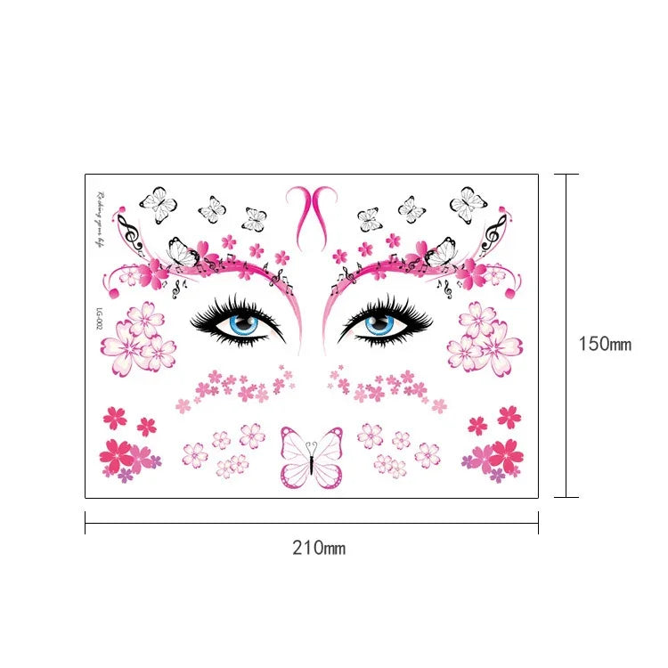 10 UN Autocolantes de Tatuagem com Glitter à prova de água para Festival de Música, LG-001, LG-002, LG-003, LG-004, LG-005, LG-006