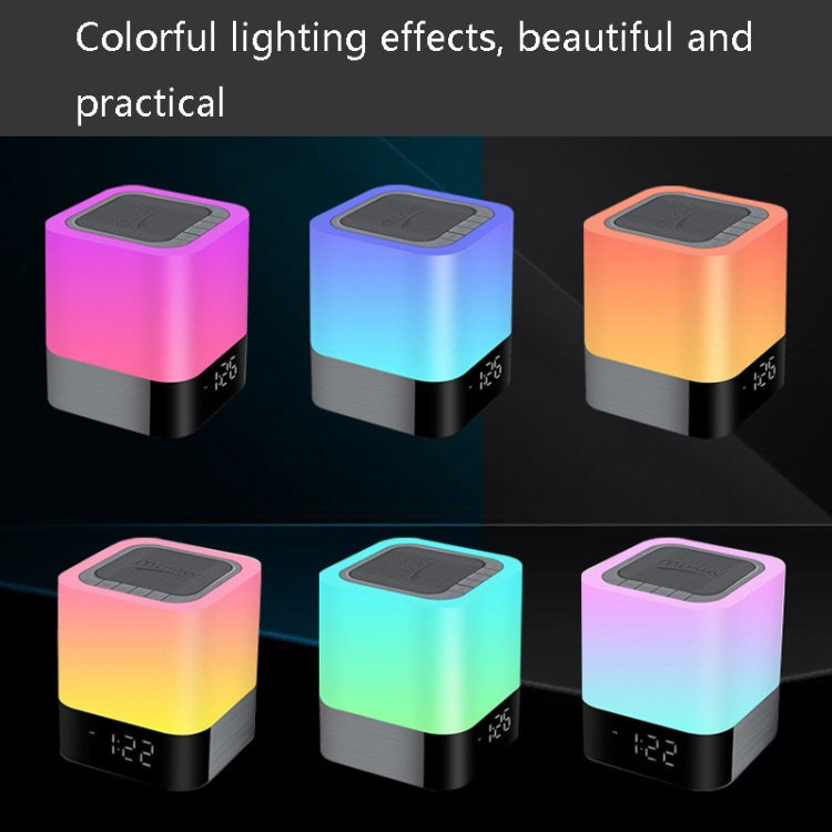 Altifalante Bluetooth sem fios MUSKY com despertador de cabeceira, sensor tátil, lâmpada noturna, altifalante mini, luz colorida, luz branca