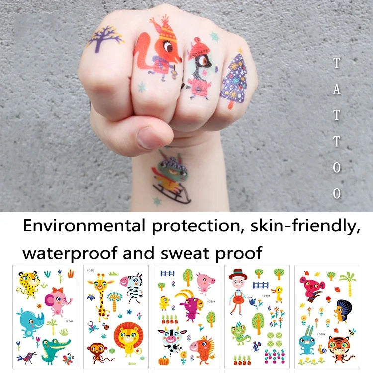 20 UN Autocolantes de Tatuagem para Crianças à prova de água e anti-suor com desenhos de animais de desenho animado, EC-581, EC-582, EC-583, EC-584, EC-585, EC-590, EC-531, EC-591, EC-592, EC-593, EC-594, EC-614, EC-615, EC-617, EC-618