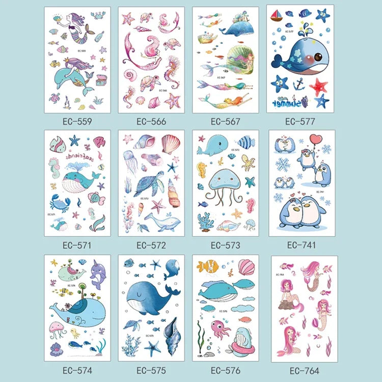 20 UN Autocolantes de Tatuagem para Crianças à prova de água com desenhos de animais marinhos, EC-559, EC-566, EC-567, EC-571, EC-572, EC-573, EC-574, EC-575, EC-576, EC-577, EC-741, EC-764