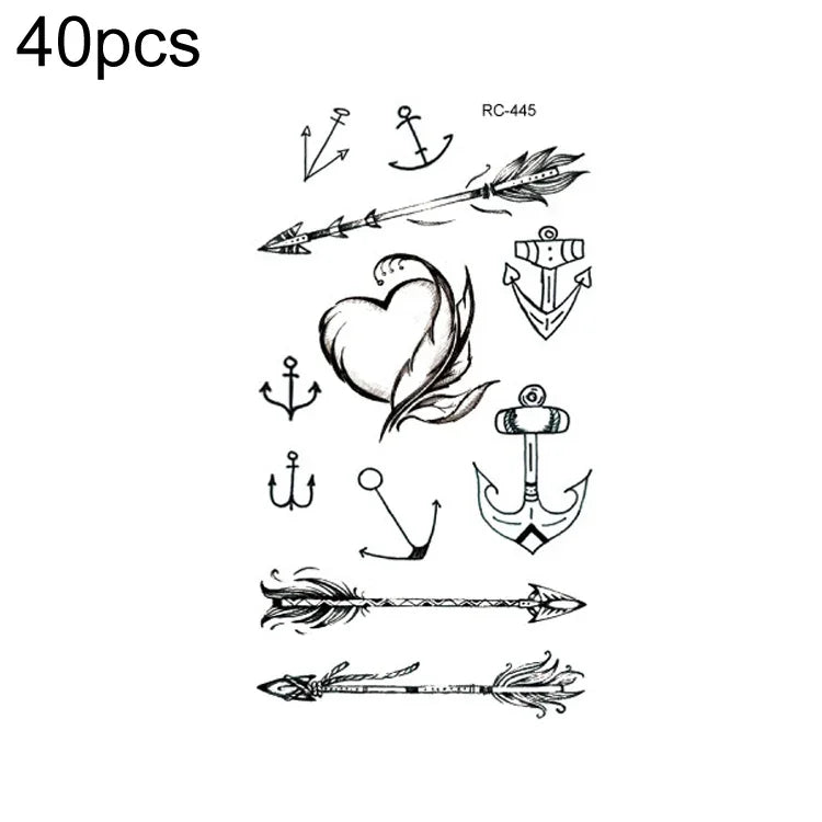 40 PCS Autocolantes de Tatuagem Pequenos e Frescos à Prova de Água, RC-445, RC-446, RC-447, RC-448, RC-449, RC-451, RC-452, RC-453, RC-454, RC-455, RC-456, RC-457