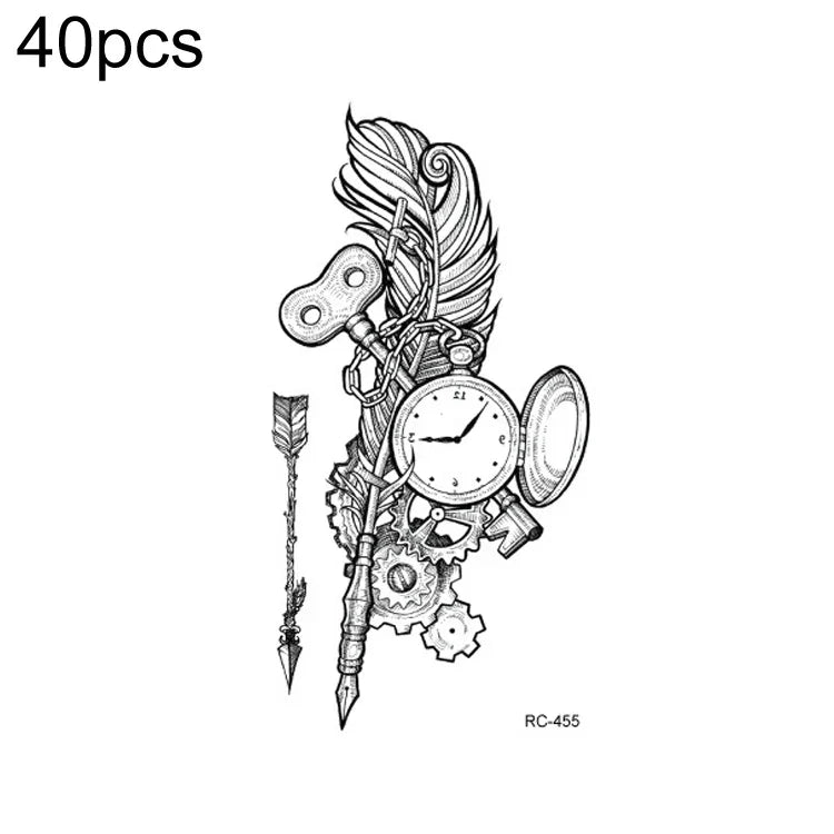 40 PCS Autocolantes de Tatuagem Pequenos e Frescos à Prova de Água, RC-445, RC-446, RC-447, RC-448, RC-449, RC-451, RC-452, RC-453, RC-454, RC-455, RC-456, RC-457
