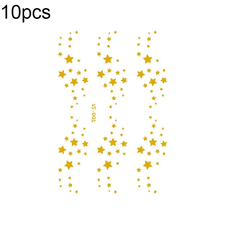 10 PCS Autocolantes de Tatuagem Facial para Festival de Música com Estampagem a Quente e à Prova de Água, VS-001, VS-002, VS-003, VS-004, VS-005, VS-006, VS-007, VS-008, VS-009, VS-010