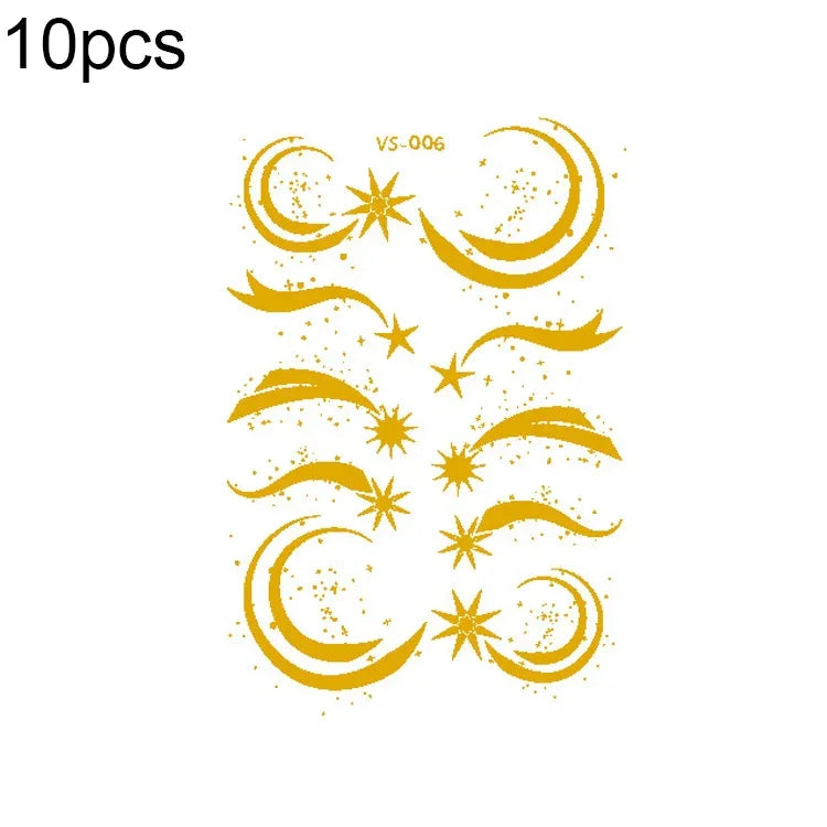 10 PCS Autocolantes de Tatuagem Facial para Festival de Música com Estampagem a Quente e à Prova de Água, VS-001, VS-002, VS-003, VS-004, VS-005, VS-006, VS-007, VS-008, VS-009, VS-010