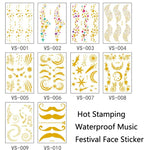 10 PCS Autocolantes de Tatuagem Facial para Festival de Música com Estampagem a Quente e à Prova de Água, VS-001, VS-002, VS-003, VS-004, VS-005, VS-006, VS-007, VS-008, VS-009, VS-010