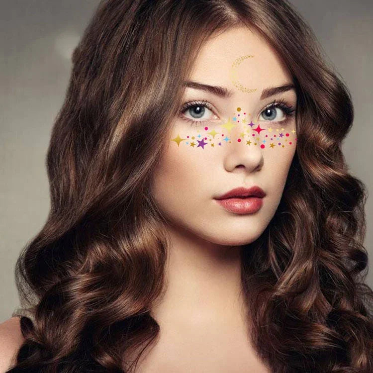 10 PCS Autocolantes de Tatuagem Facial para Festival de Música com Estampagem a Quente e à Prova de Água, VS-001, VS-002, VS-003, VS-004, VS-005, VS-006, VS-007, VS-008, VS-009, VS-010