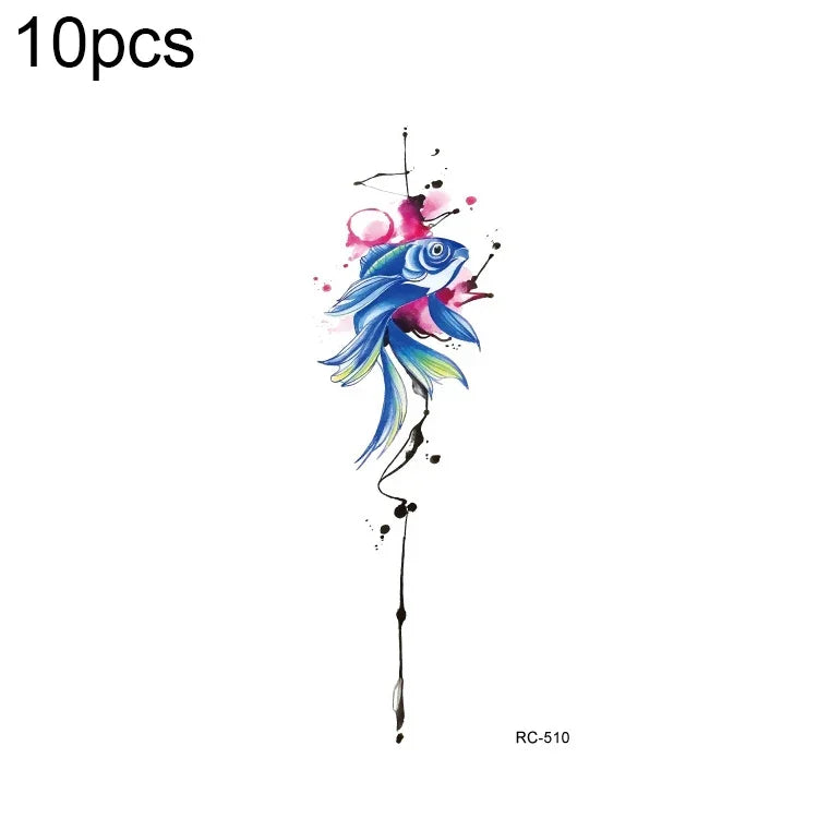 10 PCS Autocolantes de Tatuagem Pequenos e Frescos com Transferência de Água Colorida à Prova de Água, RC-501, RC-502, RC-503, RC-504, RC-505, RC-506, RC-507, RC-508, RC-509, RC-510, RC-511, RC-512, RC-513, RC-514, RC-515, RC-516