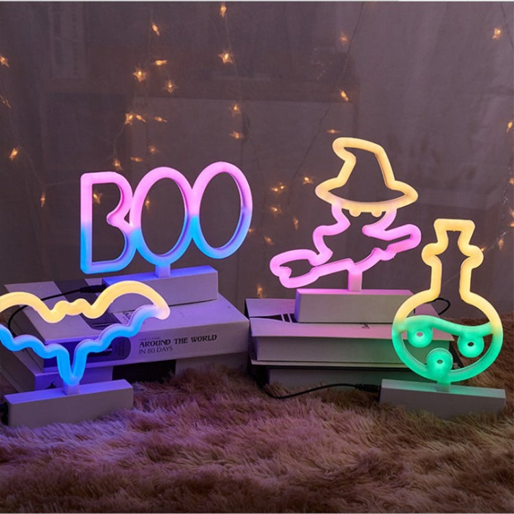 Luzes Decorativas de Neon LED para Atmosfera Festiva Decoração de Bar e Loja, Chapéu de Bruxa, Vassoura de Bruxa, Garrafa Redonda, Garrafa Longa, Caveira, Doce, Boo, Morcego, Olho