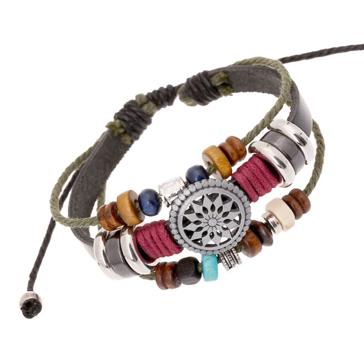 Pulseira Retro de Personalidade BX016 com Contas de Couro, Couro Preto + Acessórios de Prata Antiga, Couro Vermelho + Acessórios de Prata Antiga, Couro Branco + Acessórios de Bronze, Couro Castanho Claro + Acessórios de Bronze
