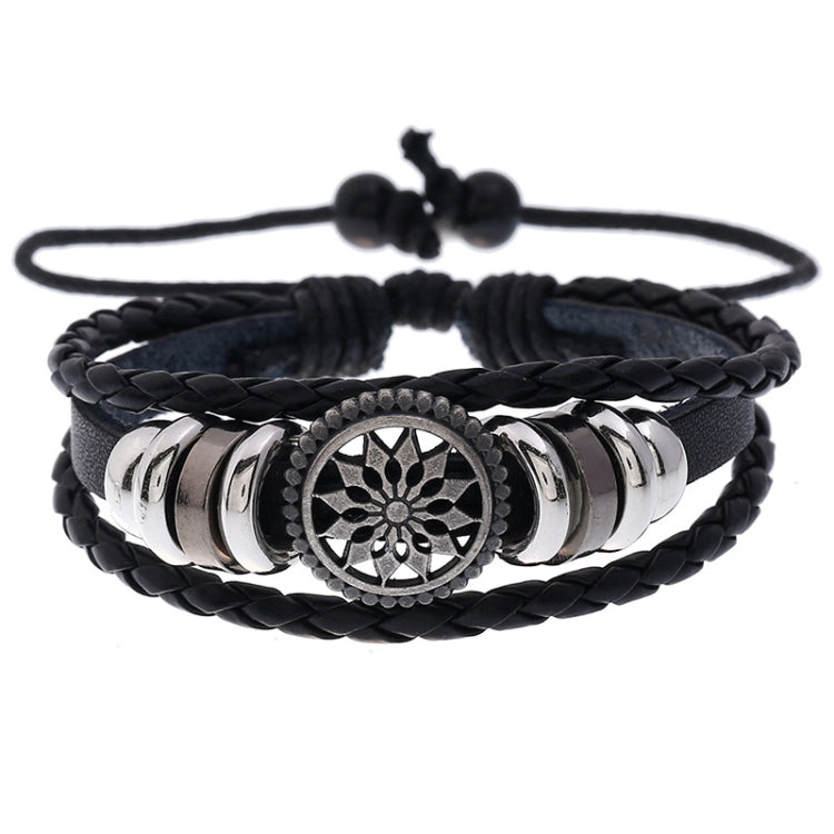 Conjunto de 5 Pulseiras Ajustáveis de Couro com Contas de Girassol BX222