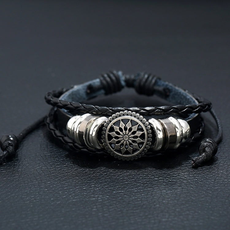 5 PCS BX222 Sun Flower Beads Leather Personality Knitting Adjustable Bracelet