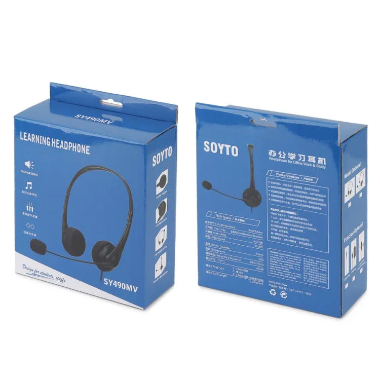 SOYTO SY490 Auscultadores para Ensino, Escritório, Aula Online, Computador, Estilo:, Duplo Auricular Preto Separado USB