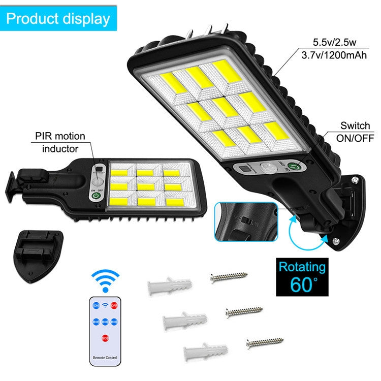 Luz de rua solar 616 LED com indução de corpo humano para jardim, Especificações: 28 SMD sem controlo remoto, 60 SMD sem controlo remoto, 117 COB sem controlo remoto, 108 COB sem controlo remoto, 72 SMD sem controlo remoto, 60 SMD com controlo remoto
